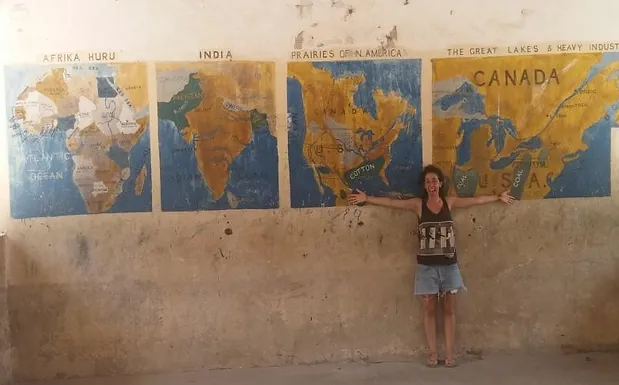 A school in Nungwi, Zanzibar. Maps painted on classroom walls for learning and student enrichment.